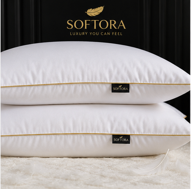 Luxury Goose  Feather Pillows – Soft & Supportive White Pillows with Elegant Golden Piping
