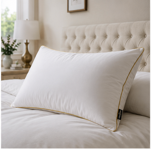 Luxury Goose  Feather Pillows – Soft & Supportive White Pillows with Elegant Golden Piping