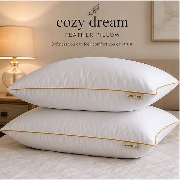 Cozy dream feather pillow~ soft , skin friendly machine washable.