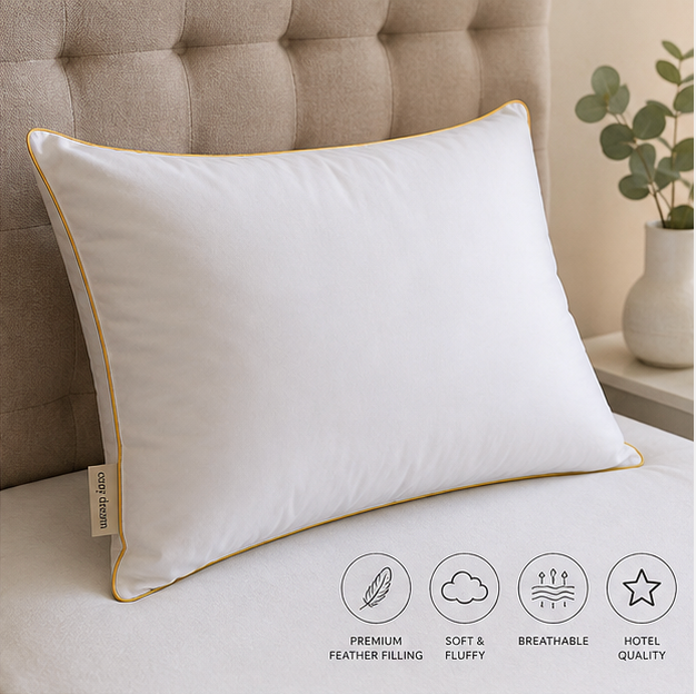 Cozy dream feather pillow~ soft , skin friendly machine washable.