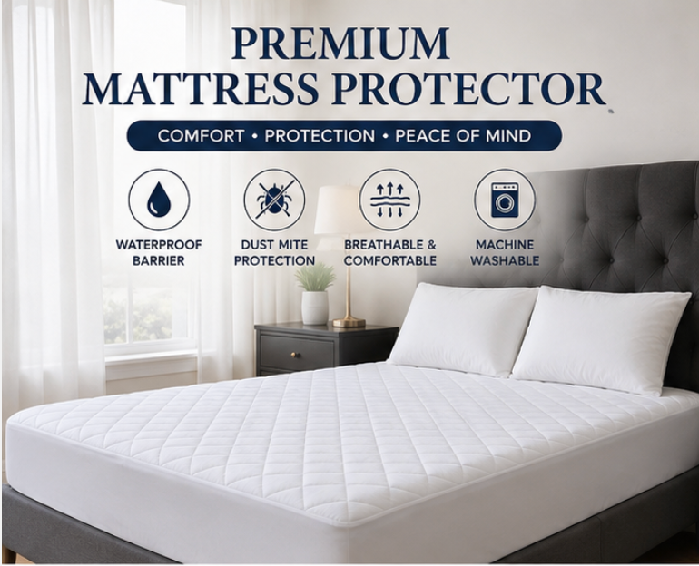 Premium Quilted Mattress Protector – Waterproof, Breathable & Machine Washable