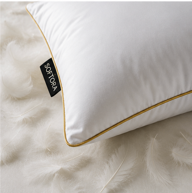 Luxury Goose  Feather Pillows – Soft & Supportive White Pillows with Elegant Golden Piping