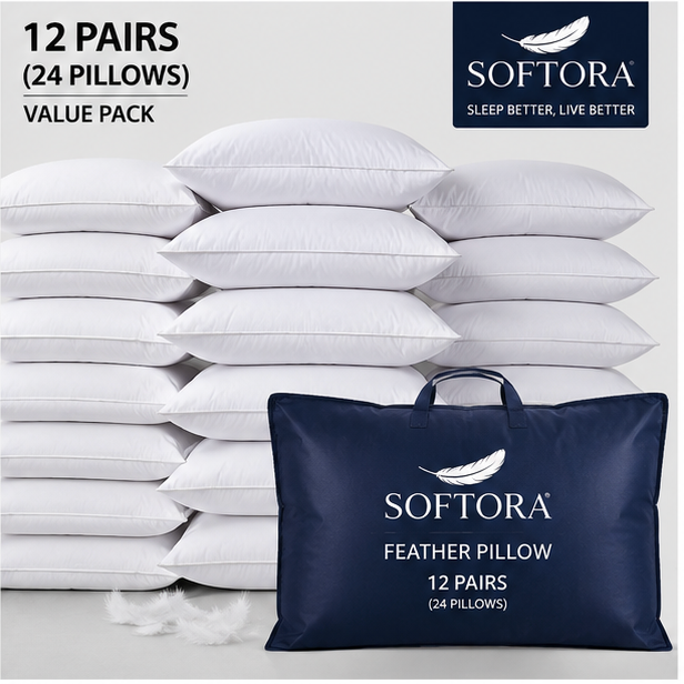 Premium Feather Pillows – 12 Pairs / 24 Pillows